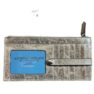 Antonio Melani Silver RFID Credit Card Wallet With Zip Pocket, Slip Pocket NWT